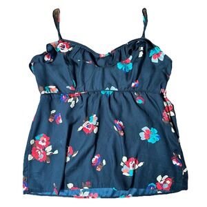American Eagle Camisole Top Womens XL Navy Blue Floral Smocked Babydoll